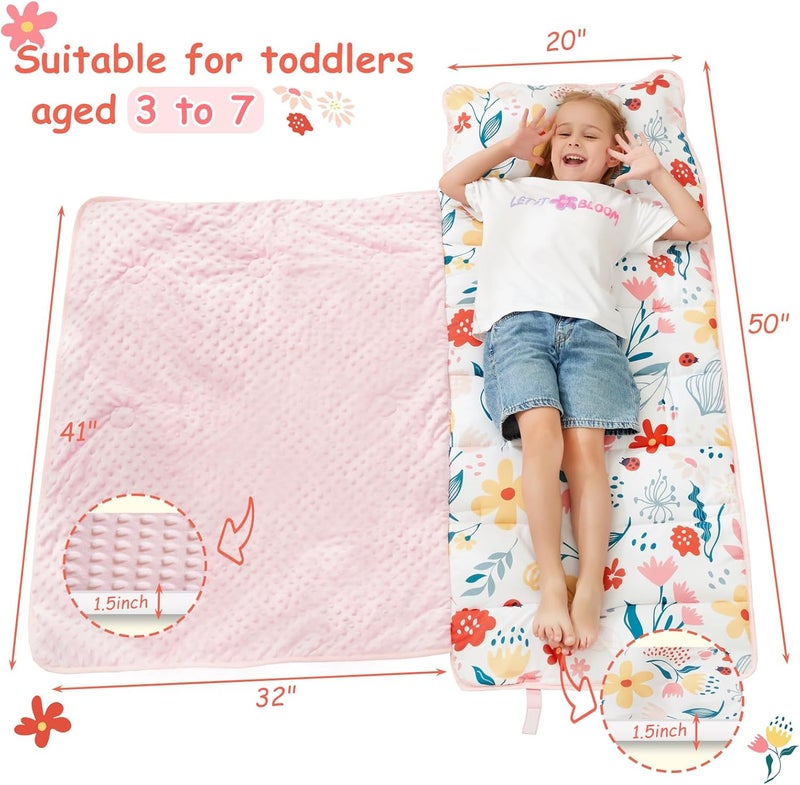 softan Toddler Nap Mat with Pillow and Blanket, Extra Large Rolled Napping Mats,Toddler Sleeping Bag for Daycare,Kids Sleeping Bags for Sleepover,Toddler Sleeping Bag Camping - Image 3